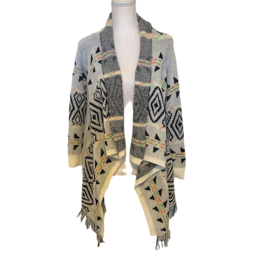ORANGE Cardigan Sweater Women's Size Small White Black Mohair Southwestern Aztec